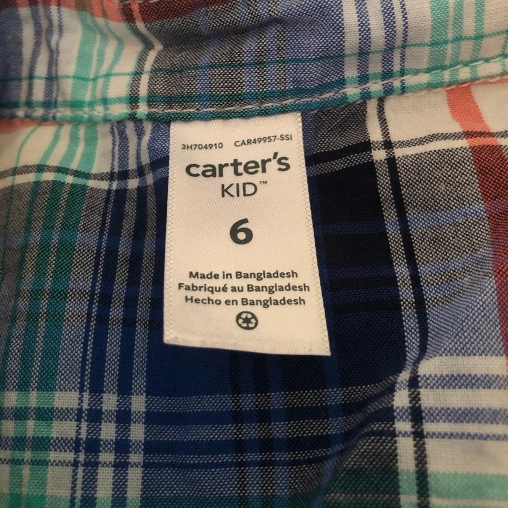 Carter’s Kid long sleeve button down plaid shirt size 6 - Picture 3 of 3